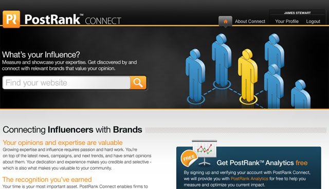 PostRank Connect home page