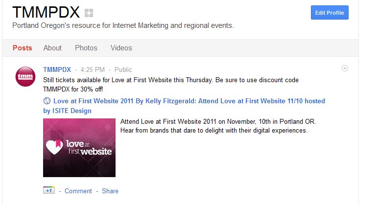 edit-profile-button Google+ blue edit profile button allows you to update your page information.