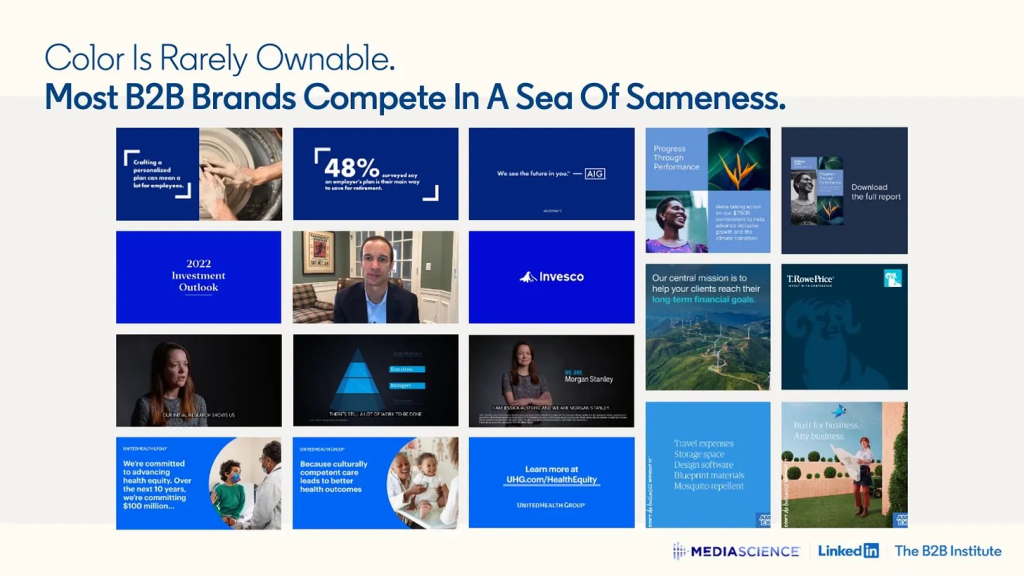 18 blue brand ads that all look similar, a sea of sameness, what happens when there is no creative strategy